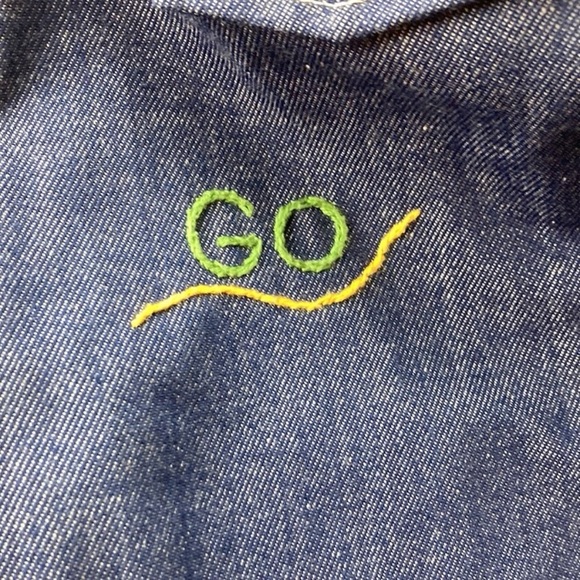 Vintage 70s Sears Toughskins Dark Denim Snap Work Shirt Embroidered Sz 6 Small - Picture 8 of 15